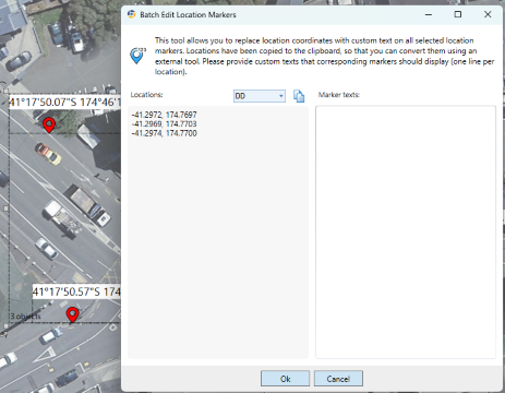 batch edit location markers - dialog box